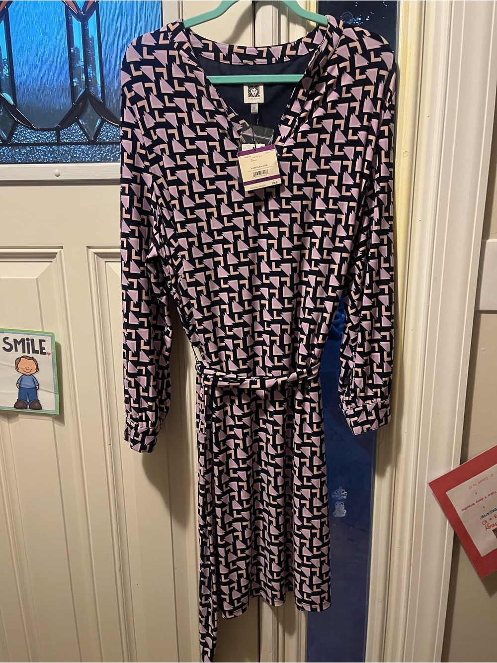 Anne Klein Lilac and Navy Geometric Print Dress